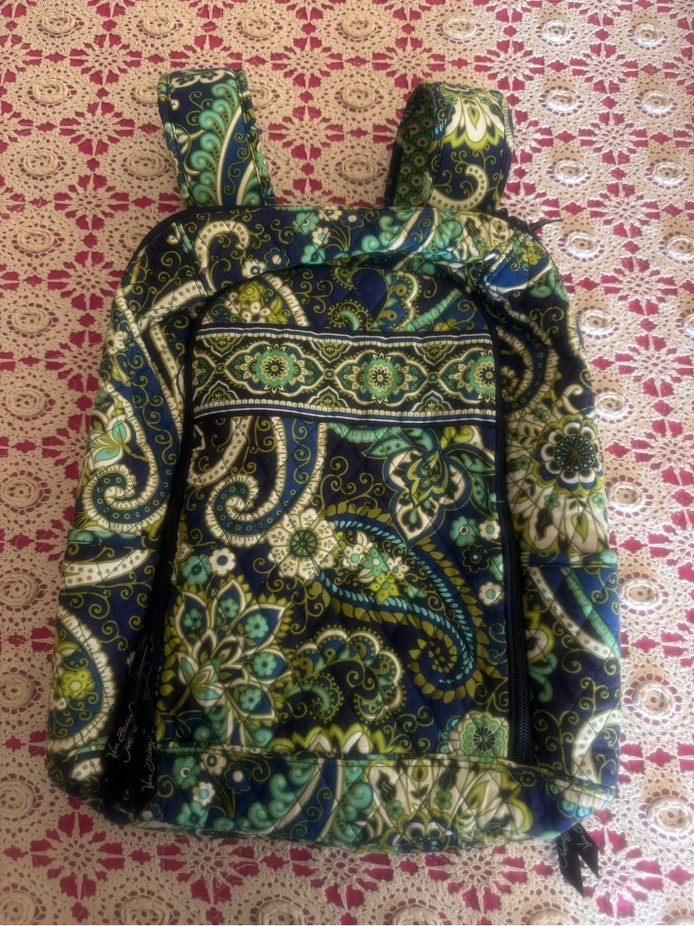 Retired Vera Bradley “Rhythm & Blues” Paisley Quilted Backpack/ Laptop Bag